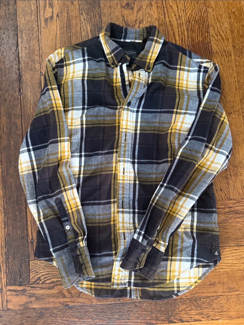 rag & bone Yellow, Black & Gray Plaid Button-Down Shirt